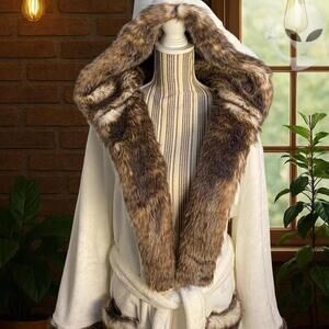 Faux Fur Ombre Robe Large Cream Brown Soft Cozy Loungewear Winter Sleepwear